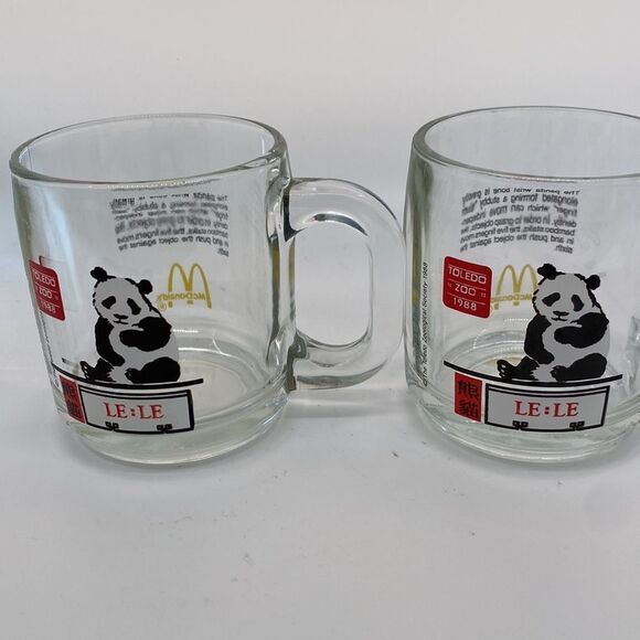 McDonald's Panda Bear Mug Set of 3 Toledo Zoo 1988 Nan Nan Le Le Clear Cups - Picture 8 of 10